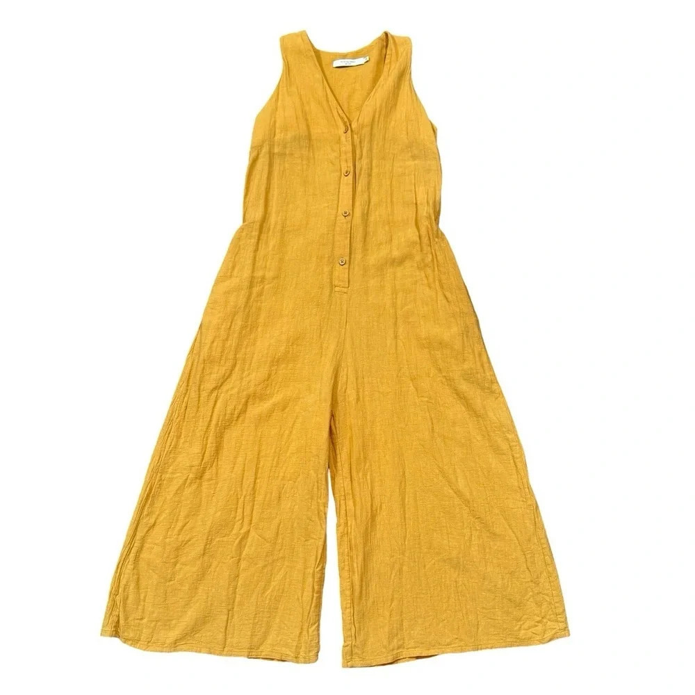 7115 BY SZEKI Wide Legged Linen Cotton Jumpsuit in Golden Yellow - Picture 7 of 13